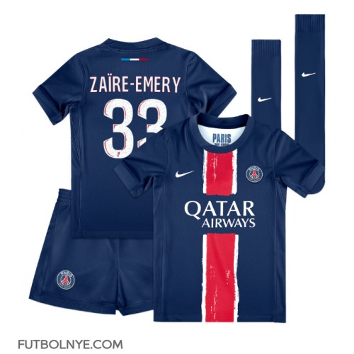 Camiseta Paris Saint-Germain Warren Zaire-Emery #33 Primera Equipación para niños 2024-25 manga corta (+ pantalones cortos)